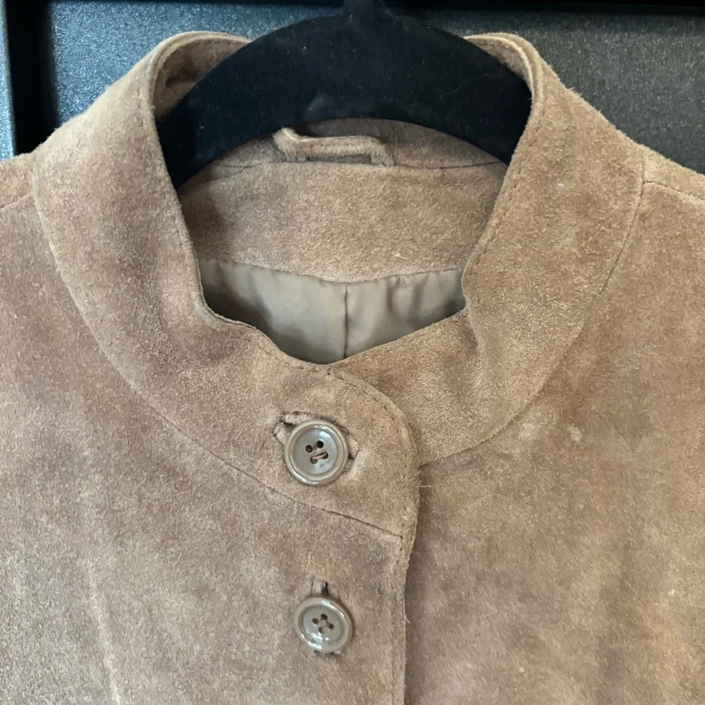 Vintage Le Soleil Suede Jacket Tan Puff Shoulder 80s Cropped Button Front​